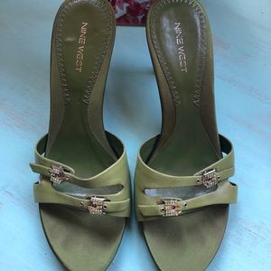 Nine West Green Studded Kitten Heel Sandal